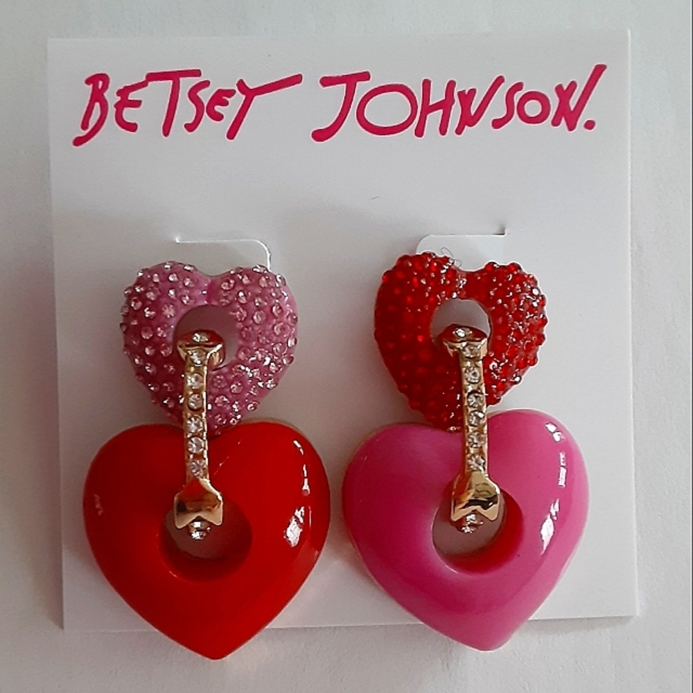Betsey Johnson Double Heart Mismatch Earrings New